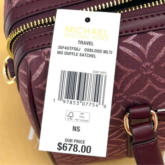 Michael Kors Medium Travel Duffle Satchel Bag Ox Blood Multi - Picture 11 of 11